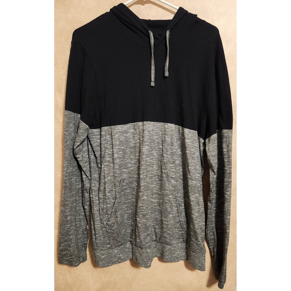 Hudson & Barrow Mens Large Hoodie Colorblock Black Gray Cotton Pullover Hoodie